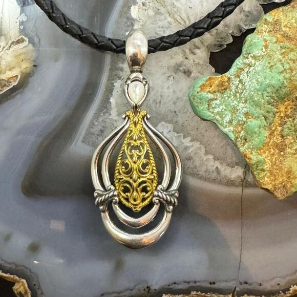 Carolyn Pollack Sterling & Brass Mother of Pearl Decorated Enhancer Pendant - Picture 1 of 10